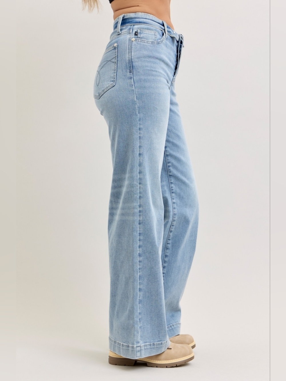 Judy Blue MR Light Wash Retro Wide Leg Jeans Button Fold Over Waist Various NEW - Picture 7 of 16